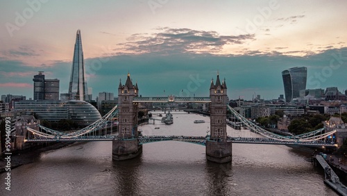 Tower Bridge over river Thames at sunset