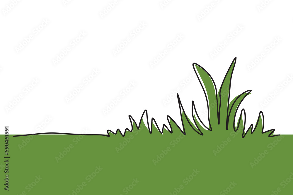 Fototapeta premium Abstract meadow line with grass. Continuous one line drawing. Vector illustration