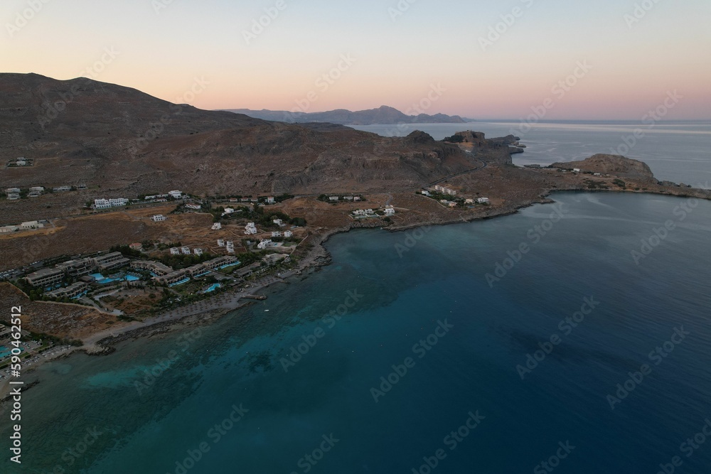 Aerial view of an island in the evening