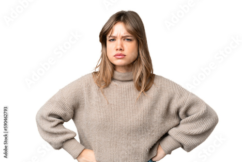 Young girl over isolated chroma key background angry