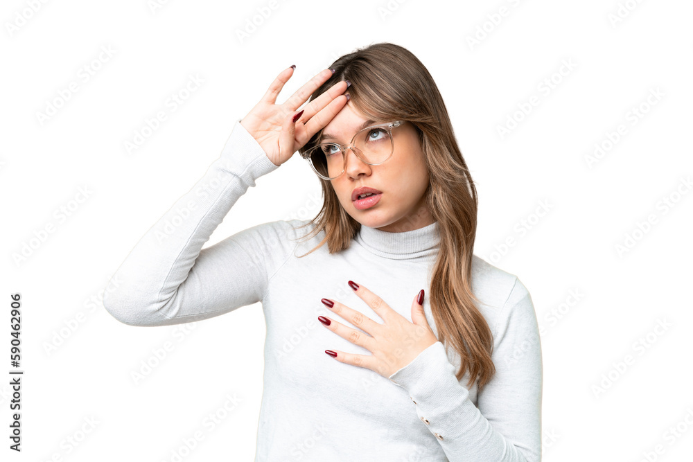 Young girl over isolated chroma key background With glasses and tired Young girl over isolated chroma key background With glasses and tired