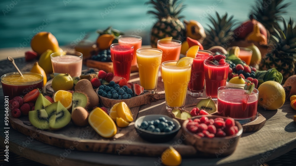 summer tropical drinks and juices, generative ai