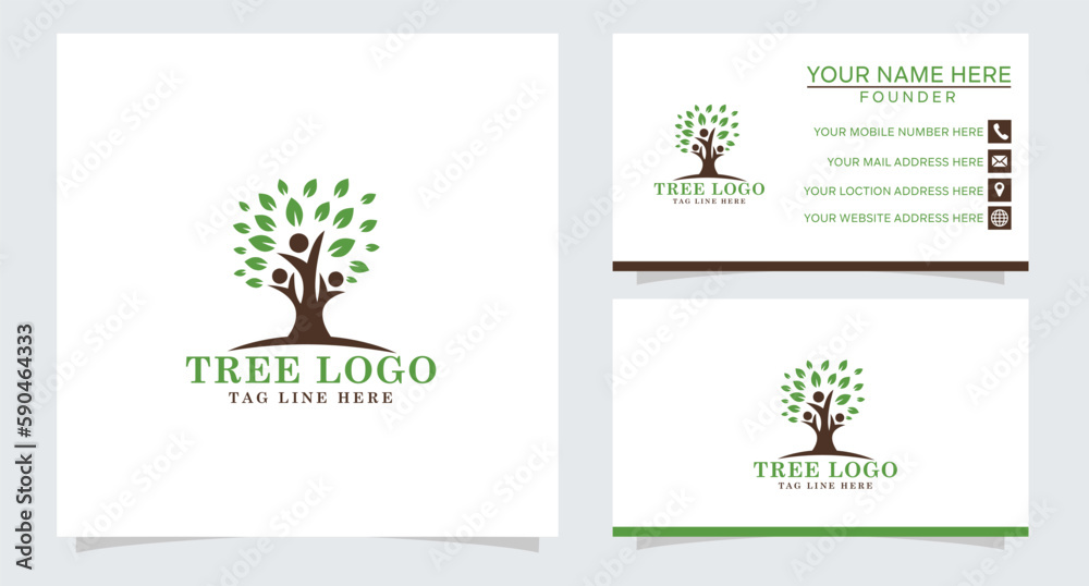 Vector people tree with leaves logo template
