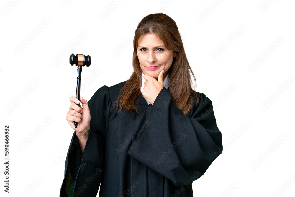Judge caucasian woman over isolated background thinking Judge caucasian woman over isolated background thinking
