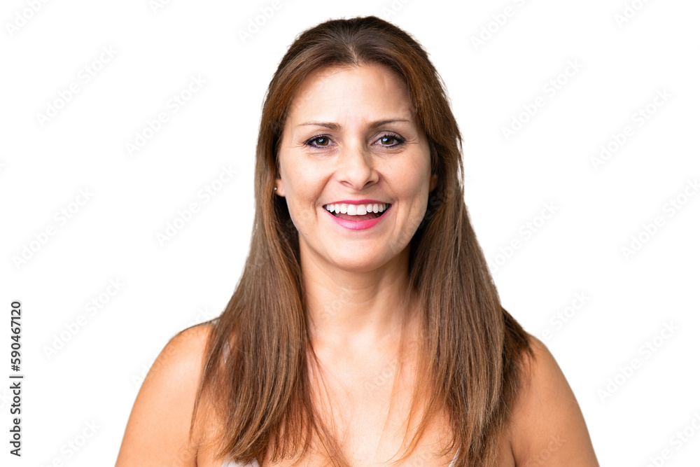 Middle age woman over isolated background . Portrait Middle age woman over isolated background . Portrait
