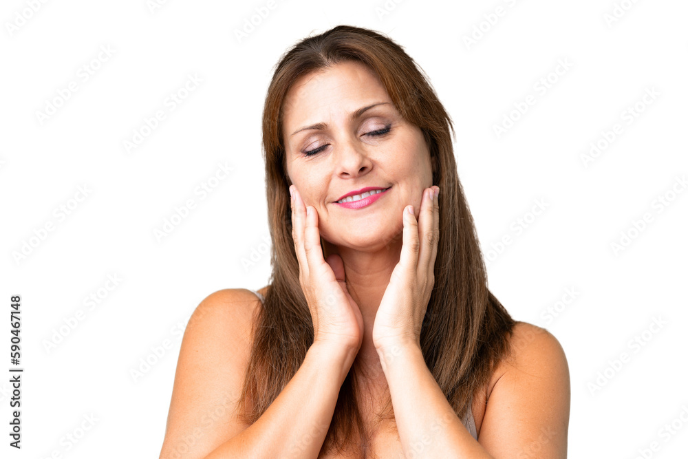 Middle age woman over isolated background . Portrait Middle age woman over isolated background . Portrait