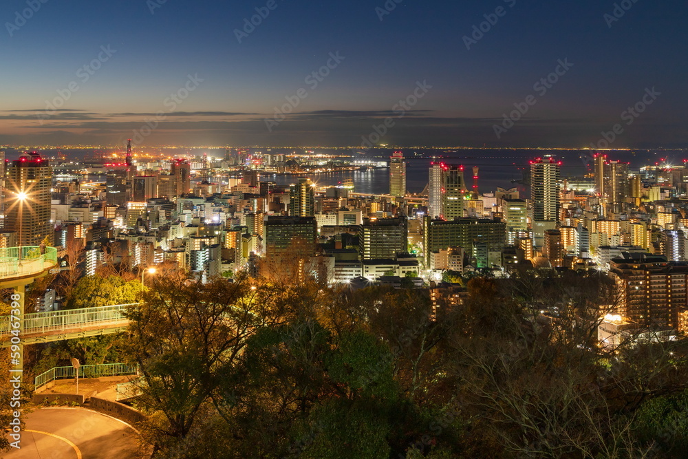 諏訪山公園から眺める神戸の夜景　神戸市中央区にて