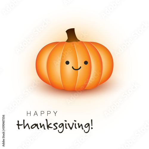 Happy Thanksgiving Card Layout with Smiling Face on a Brown Pumpkin, Design Template with a Single Large Holiday Symbol - Vector Illustration on White Background