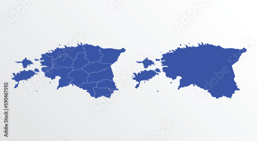 Blue map of Estonia with regions