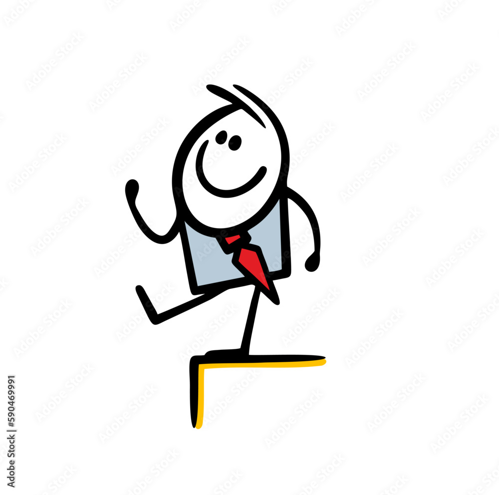 Cartoon carefree businessman in an office suit takes a step into the abyss. Cartoon carefree businessman in an office suit takes a step into the abyss.