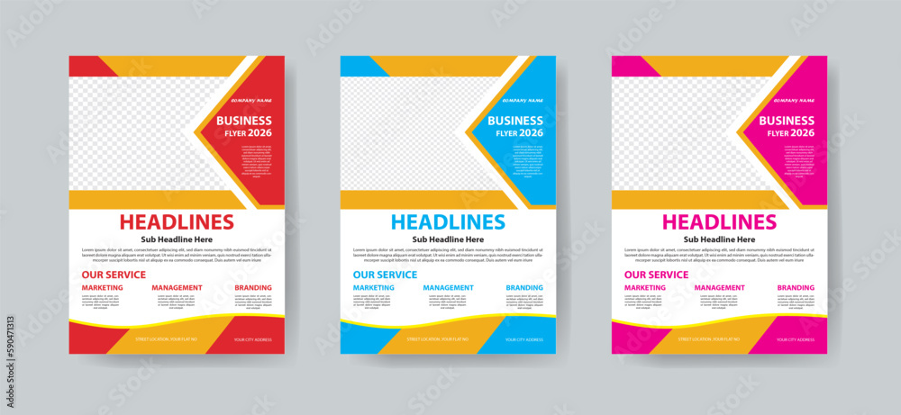  Flyer template layout design. business flyer, brochure, magazine or flier mockup in bright colors. perfect for creative professional business. vector template 
