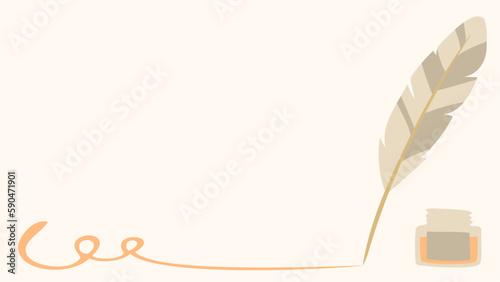 羽根ペンとインクの背景フレーム。フラットなベクターイラスト。
Background frame of quill pen and ink. Flat designed vector illustration.