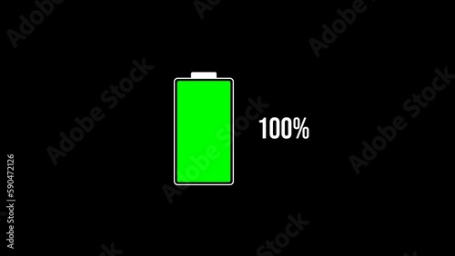 Battery charging animation on black background