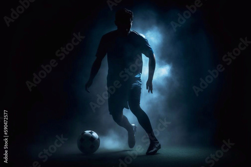 Silhouette of a Man Playing Soccer with Backlight, Generative AI