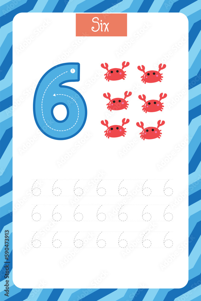Obraz premium Worksheet for learning numbers.Number 6