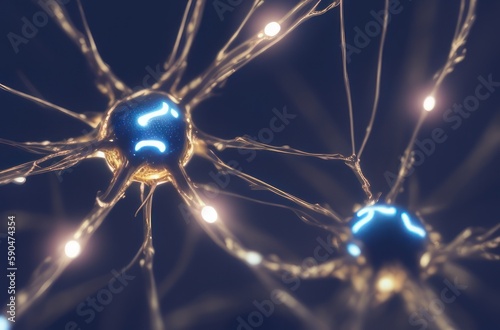 Microscopic Brain Cells:Glowing Synapses and Dendrites under Microscope. Generative ai.
