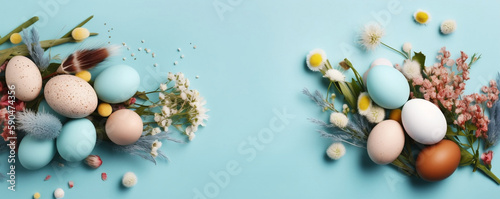 easter eggs in the nest, easter themed background or banner
