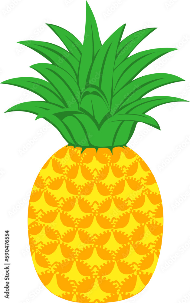 Full Pineapple Whole Ananas Ripe Yellow Fruit Tropical Juicy Summer Isolated