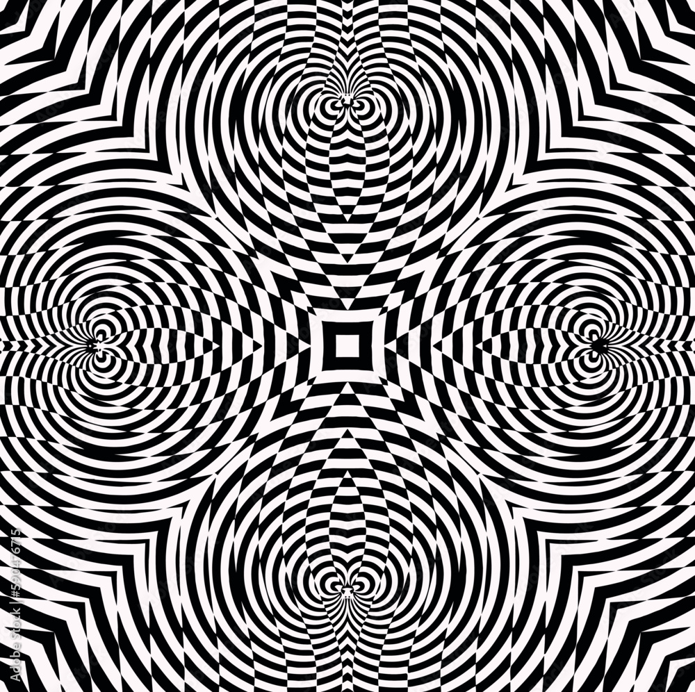 Optical illusion digital art background with a black-and-white geometric pattern