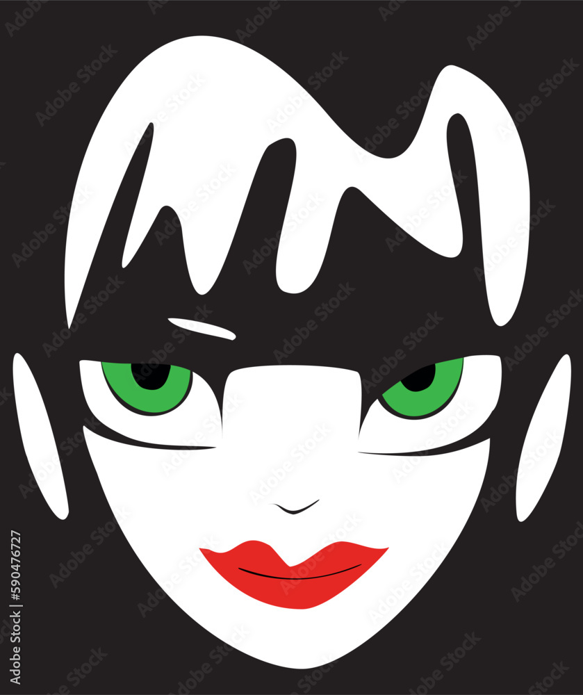 custom made wallpaper toronto digitalVertical illustration of a woman's face with green eyes and red lips isolated on a black background
