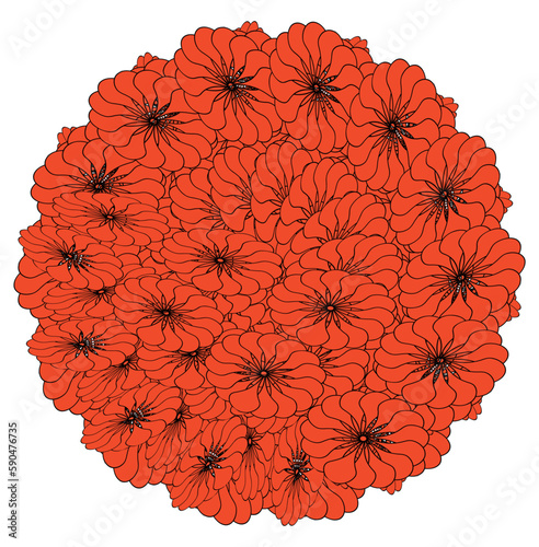 Illustration of a red flower mandale texture isolated on a white background