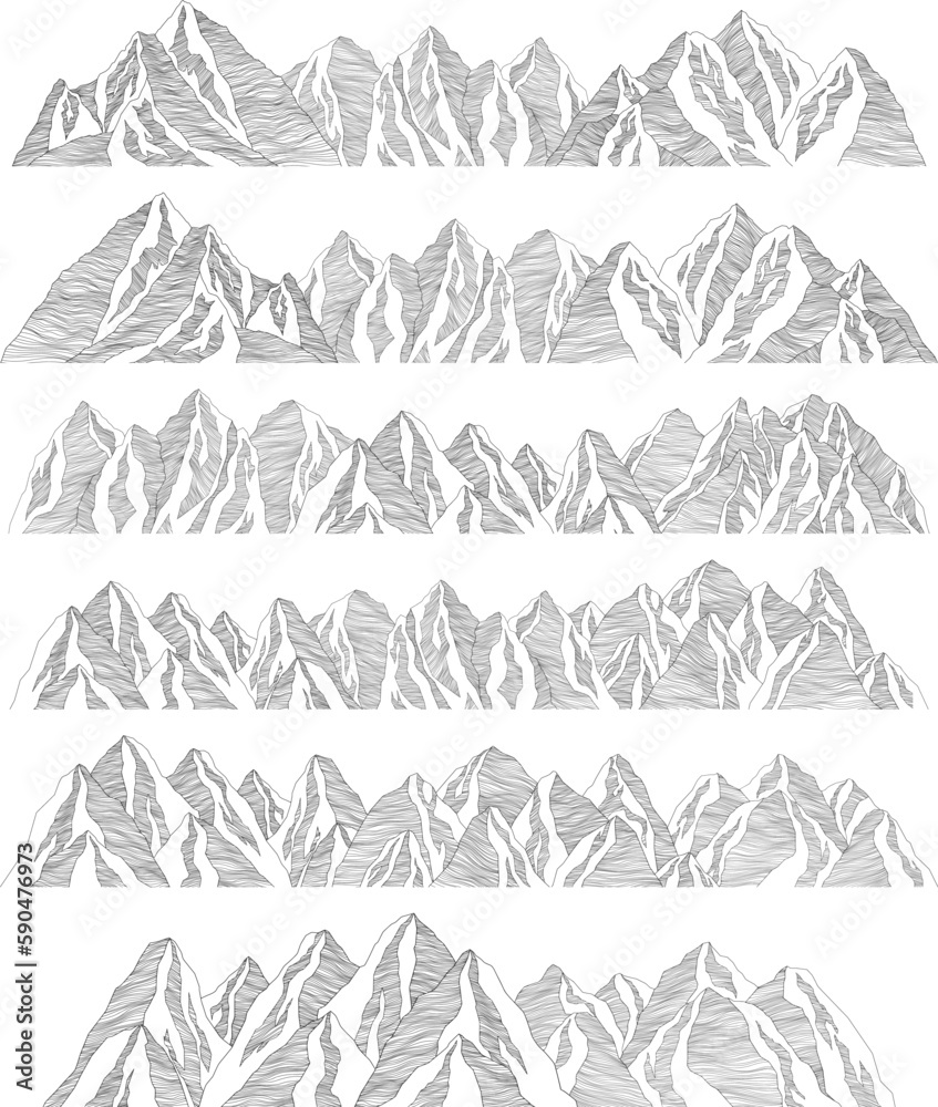 Fototapeta premium Mountain futuristic illustration. Background wavy lines. Nature sketch. Abstract landscape.