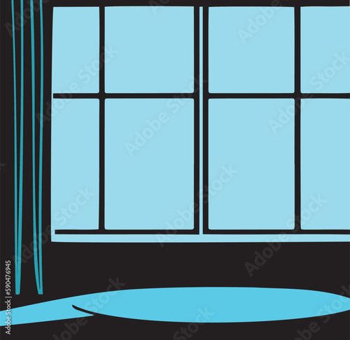 Vector of the blue open windows illuminated by natural light