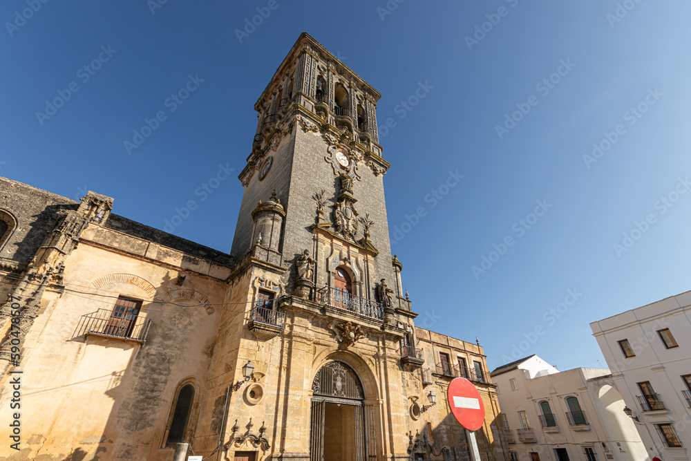 Arcos de la Frontera, Spain. Renaissance facade and tower of the Iglesia de Nuestra Senora de la Asuncion (Our Lady of the Assumption Church)