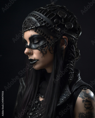 Cybergoth woman in all black photo