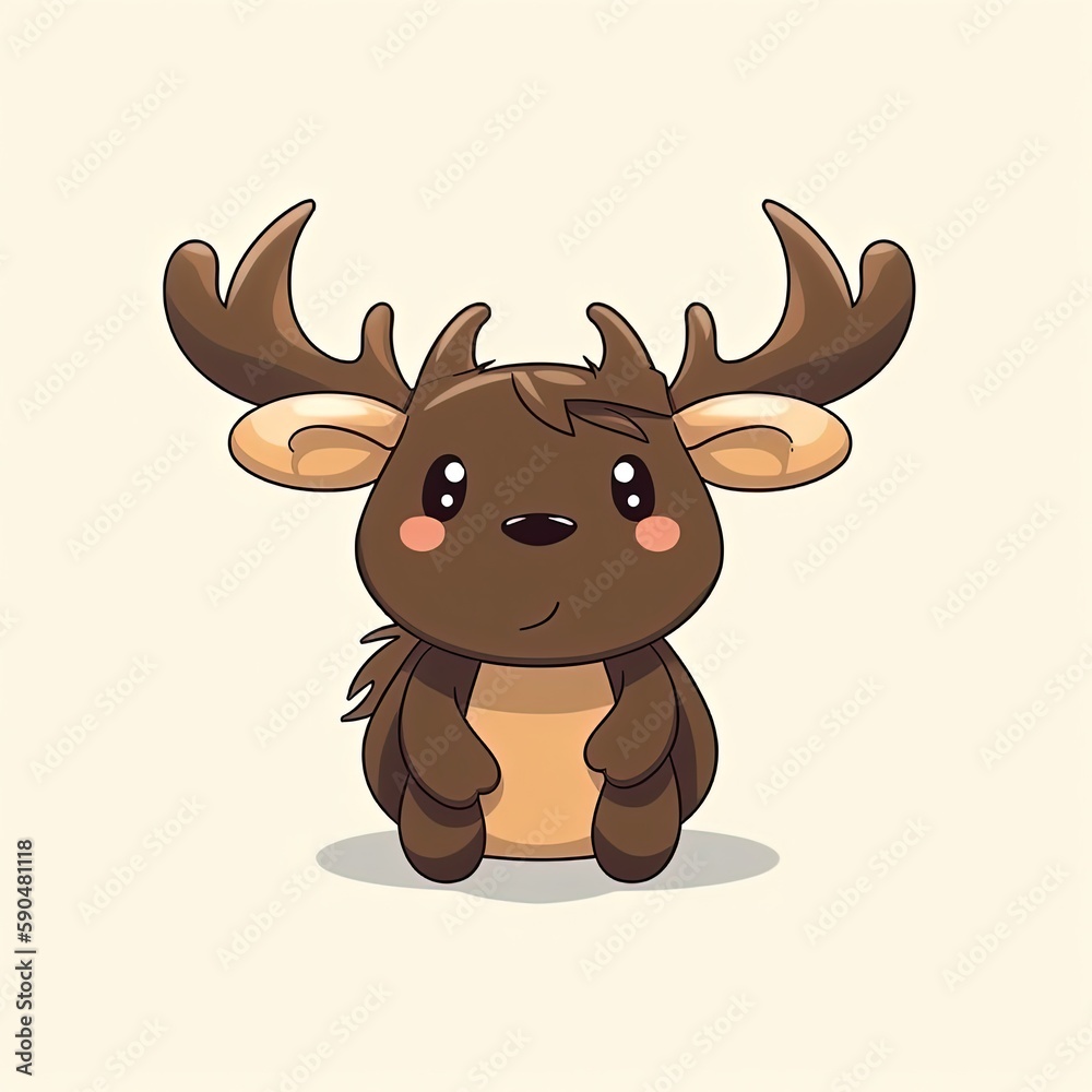 kawaii cartoon animal character design, cute baby moose in colorful tone color , Generative Ai