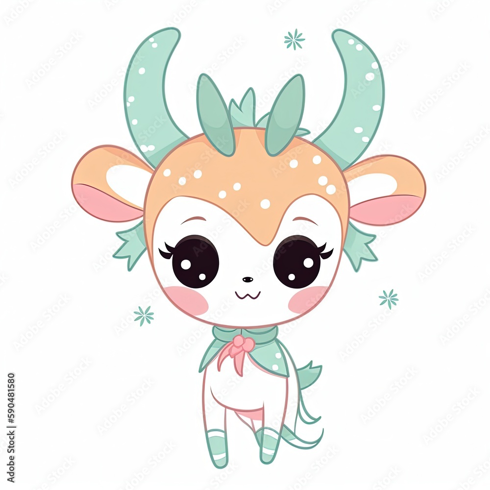kawaii cartoon animal character design, cute baby springbok , Generative Ai