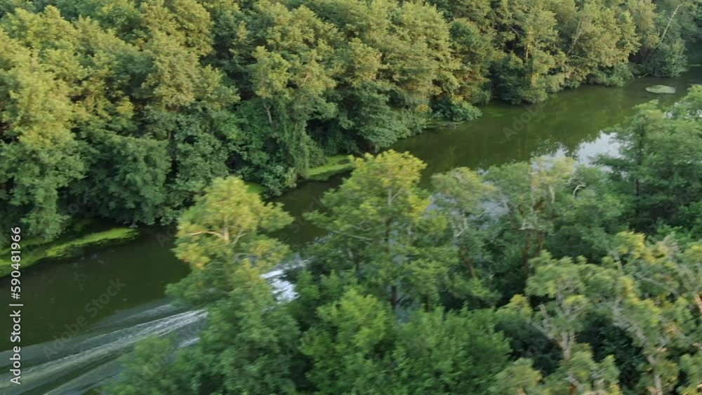 Aerial view of tropical forest. Paliastomi lake with Driving a Boat .
Aerial view of tropical forest. Paliastomi lake with Driving a Boat .