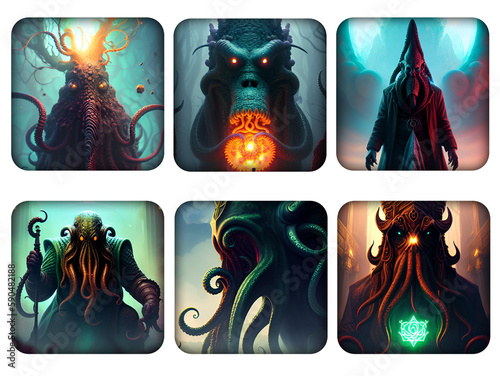Fantasy RPG Lovecraftian Icon Set - Created with Wombo Generative AI
 photo