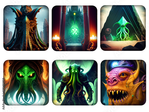 Fantasy RPG Lovecraftian Icon Set - Created with Wombo Generative AI
 photo