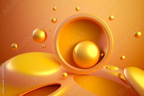 Abstract plastic background, Generative AI. Gold and orange texture of wavy plastic shapes on yellow background. Orange and gold plastic background. Close up.