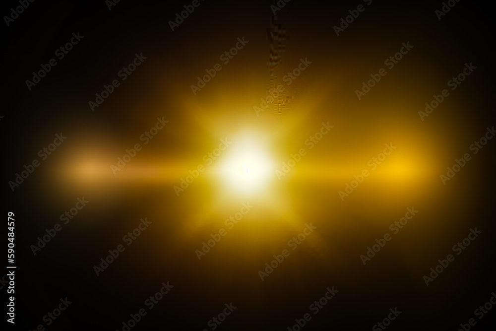 Lens flare effect as design element. Abstract golden lens flare, digital flare, iridescent glare over black background. Generative AI. Lens flare effect as design element. Abstract golden lens flare, digital flare, iridescent glare over black background. Generative AI.
