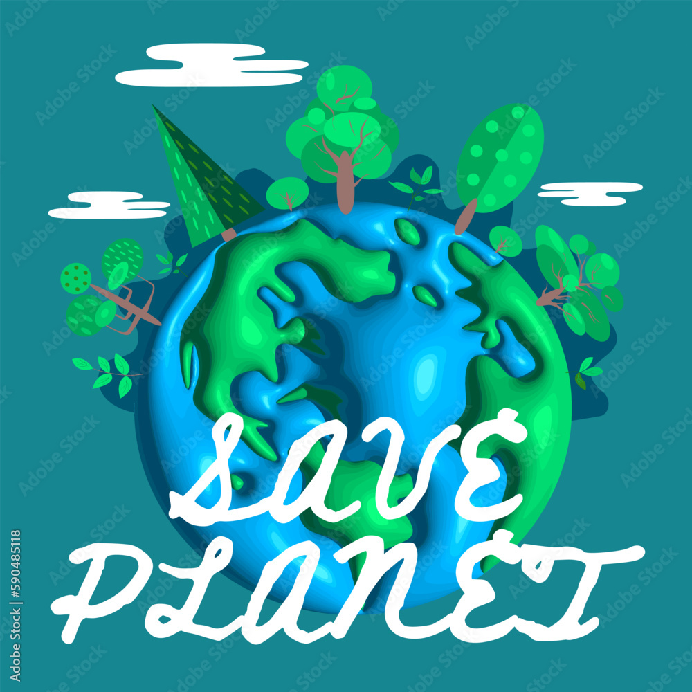 Save the planet concept banner in 3d realistic style with planet and ...