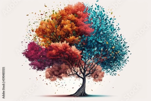 A colorful tree isolated against a white background. AI