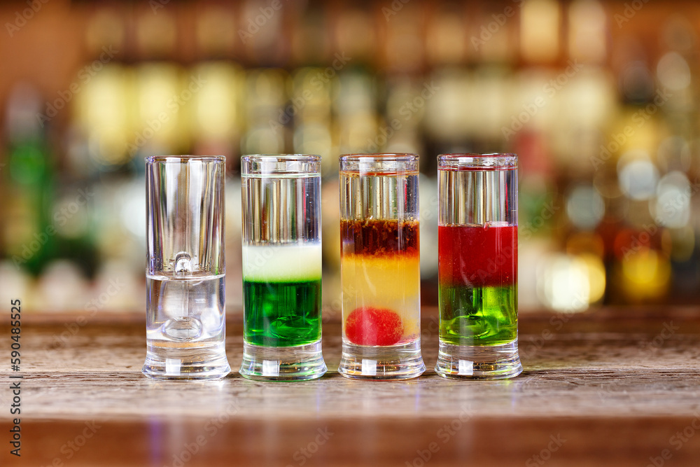 Cocktails of different alcohol in a nightclub Cocktails of different alcohol in a nightclub
