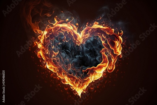 A heart shaped formation of flames and lava. AI