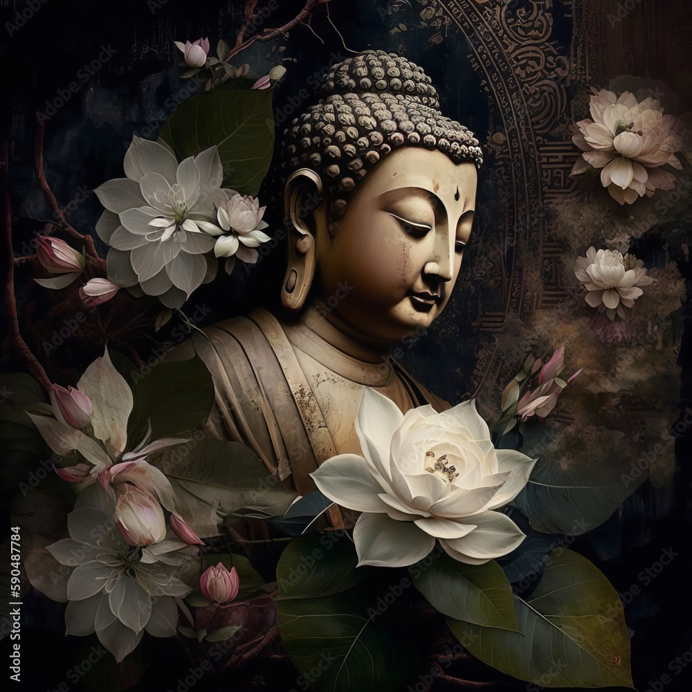 Buddha Illustration for buddha purnima and vesak day, Generative Ai