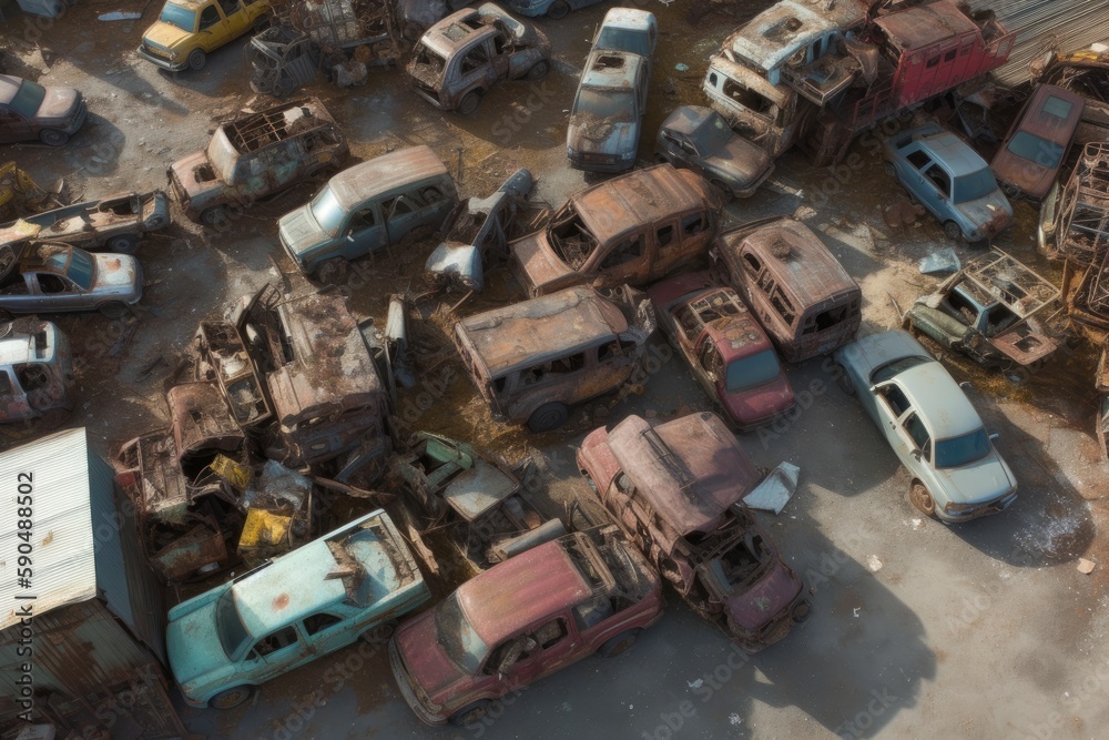 Rust and Scraps: A Bird's Eye View of a Junkyard, Generative AI Rust and Scraps: A Bird's Eye View of a Junkyard, Generative AI
