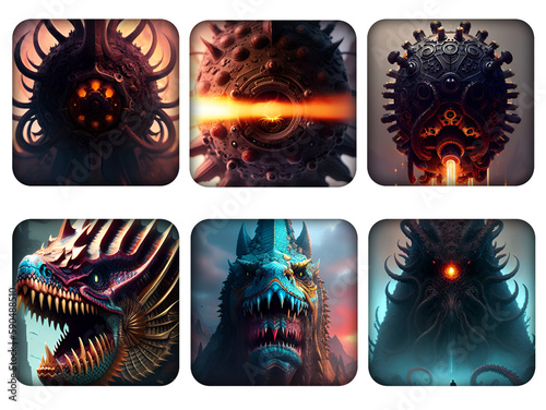 Fantasy RPG Lovecraftian Icon Set - Created with Wombo Generative AI
 photo