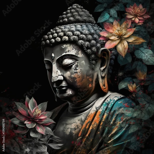 Buddha Illustration for buddha purnima and vesak day, Generative Ai