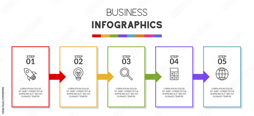 Infographics design template and icons with 5 options or 5 steps