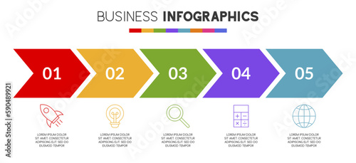 Infographics design template and icons with 5 options or 5 steps
