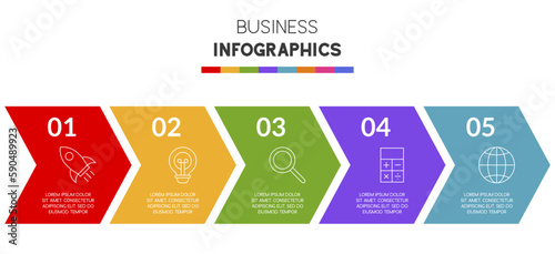 Infographics design template and icons with 5 options or 5 steps