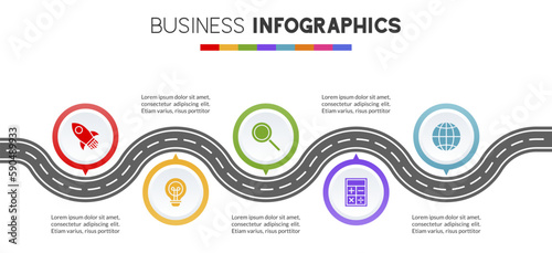 Infographics design template and icons with 5 options or 5 steps