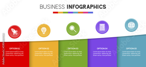 Infographics design template and icons with 5 options or 5 steps