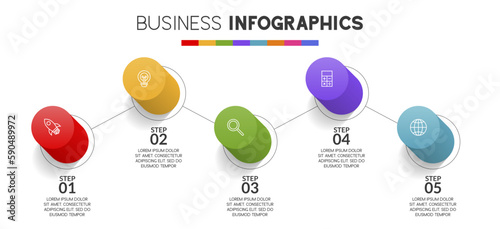 Infographics design template and icons with 5 options or 5 steps